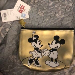 Gold Mickey Mouse and Minnie Mouse Pouch Cosmetic Bag